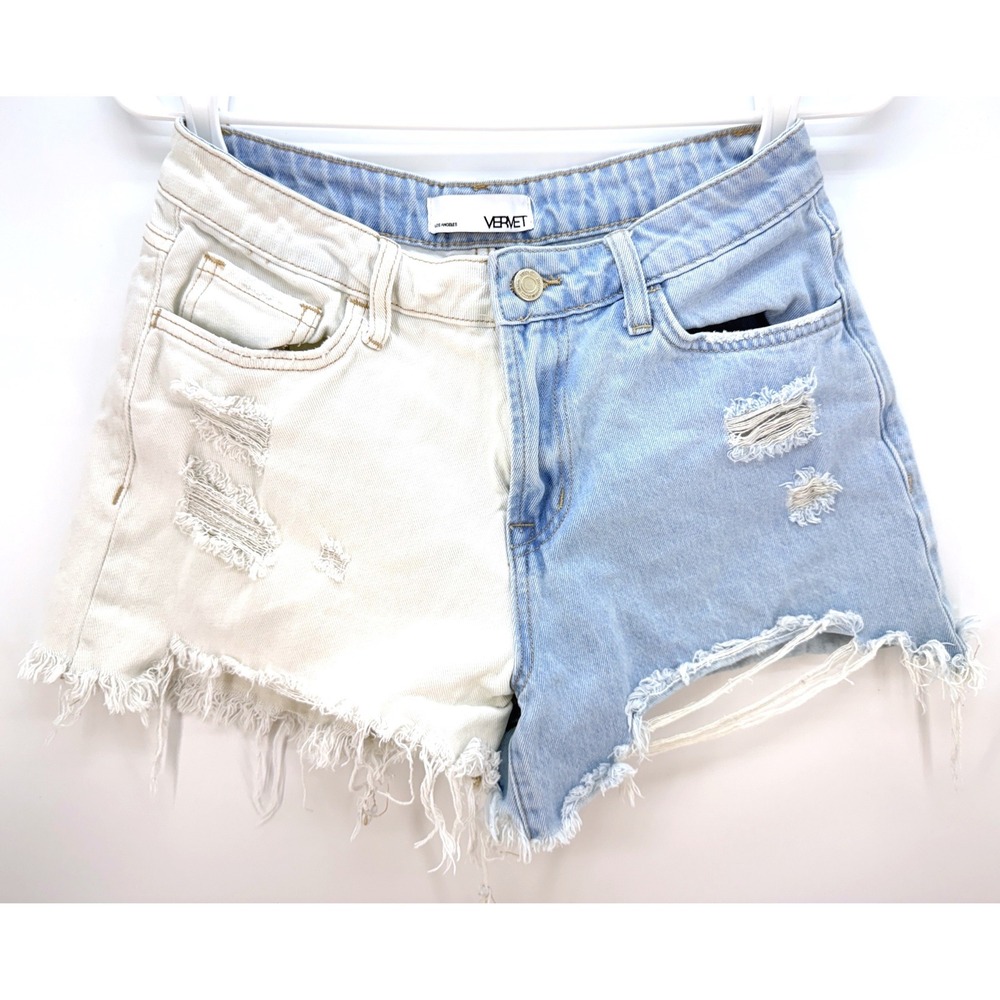 Vervet Two Tone Distressed Denim Cutoff Shorts Sz S Y2K It Girl Cool Skater Girl